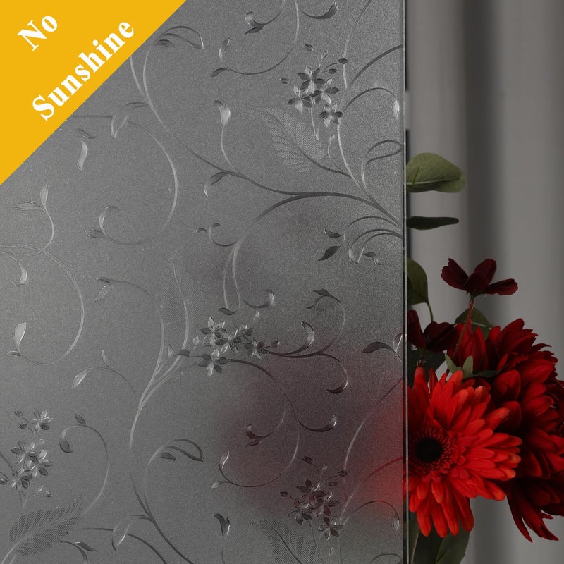 Mikomer Privacy Window Film Etched Flowers Static Cling Glass Door Film, Non Adhesive Heat Control Anti UV Window Cling for Office and Home Decoration,23.6 inches by 78.7 inches - Image 3